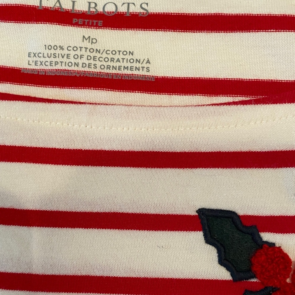 Talbots Striped Red and White Holly Berry Top - Picture 4 of 4